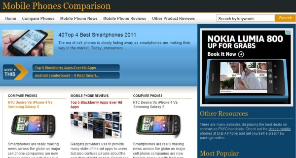 Mobile Phones Comparison Awesome Free WordPress Themes for Business Websites