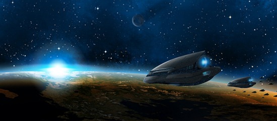 Create a Green Planet, a Setting Sun, and a Space Ship in Photoshop